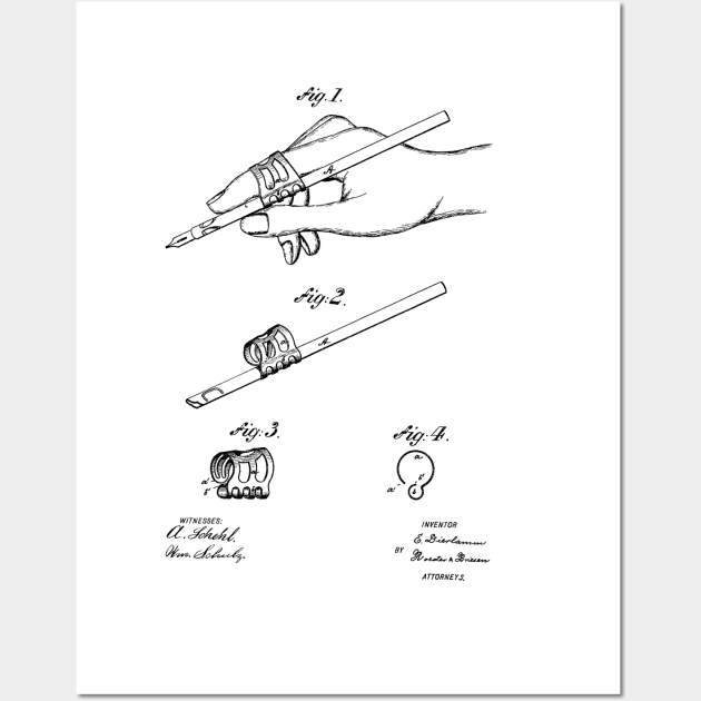 Guard for Penholder Vintage Patent Hand Drawing Wall Art by TheYoungDesigns